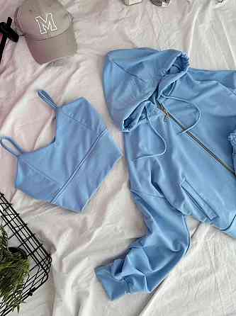 Женский прогулочный костюм тройка: кофта топ и штаны двунитка Одесса