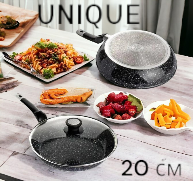 Сковорода UNIQUE UN-5143 20 см с крышкой/гранит темный Одесса - изображение 1