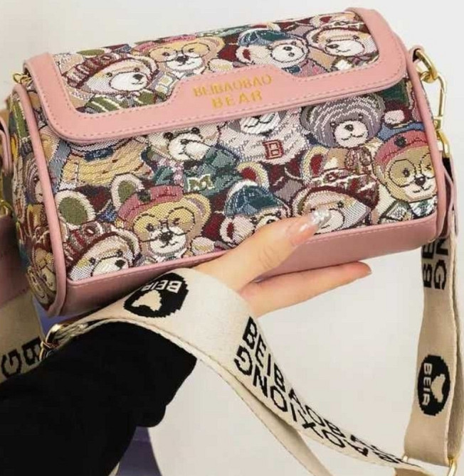 Сумка кросс-боди небольшая через плечо с мишками (Розовая) Харьков - изображение 1