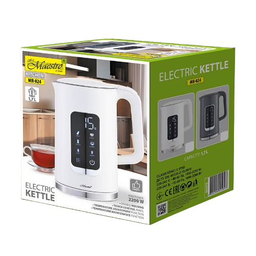 Електрочайник 1,7л 2200W (диск) сенсорна панель MR-024-WHITE Maestro Житомир