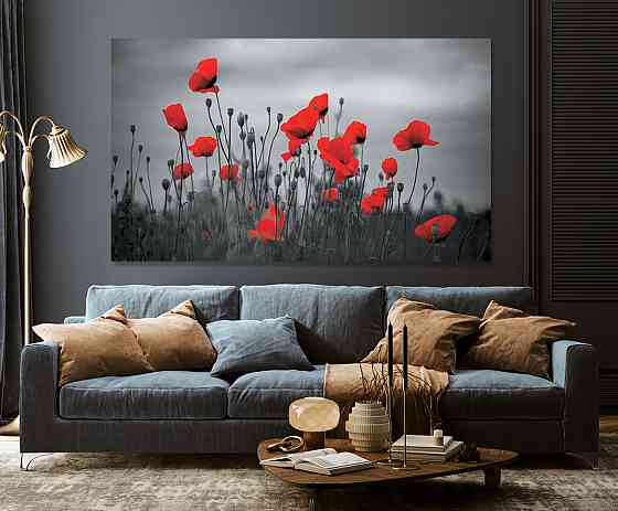 Картина полотно у вітальню / спальню  Поле Маків   MLP_164  ( 60х30см ) 60x100 см Київ