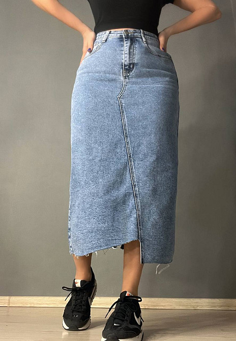 Юбка женская джинсовая Moss 503 длинная ассиметричная с разрезом голубая, голубой, 28, 28, 76 см, 100 см Киев - изображение 15