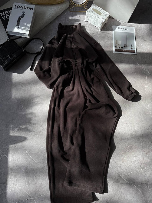 Женский теплый комбинезон из двухстороннего флиса. Шоколад, 46/48 Одесса - изображение 1