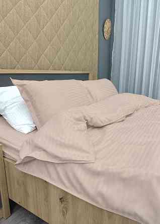 Комплект постельного белья Страйп-сатин Двуспальный 180х220 с простыней на резинке Таш (88-110) Киев