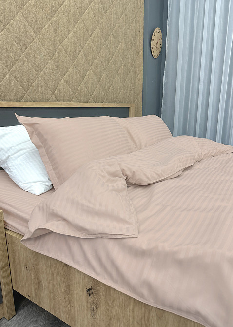 Комплект постельного белья Страйп-сатин Двуспальный 180х220 с простыней на резинке Таш (88-110) Киев - изображение 5