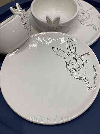 Тарілка 21,4х21,4х2,10 см "Bunny" кераміка біла із зайчиком пасхальна Київ