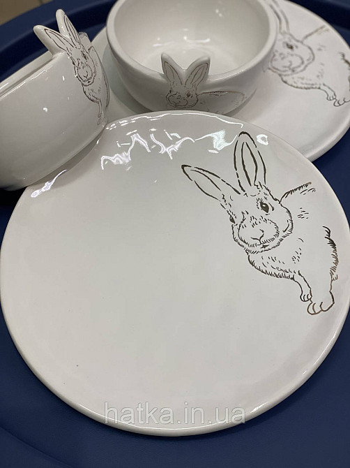 Тарілка 21,4х21,4х2,10 см "Bunny" кераміка біла із зайчиком пасхальна Київ - фото 1
