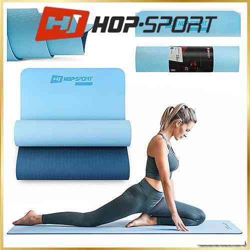 Килимок для фітнесу Hop-Sport TPE нековзний для йоги, пілатесу, розтяжки вдома та спортзалі, блакитний Київ