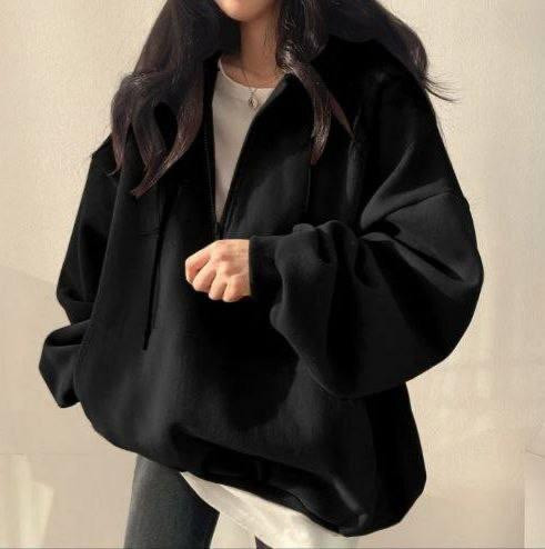 Женская утепленная объемная оверсайз худи с молнией трехнитка на флисе Черный Одесса - изображение 1