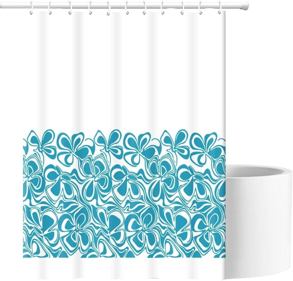 Шторка для ванной и душа с кольцами 180x180 см водоотталкивающая, шторка для ванной и душевой с крючками,белая с голубым принтом Каменец-Подольский - изображение 2