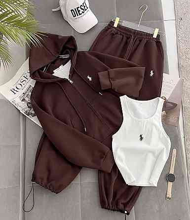 Женская стильная повседневная тройка из лого качественная дорогая двунитка. Шоколад, L-XL Одесса