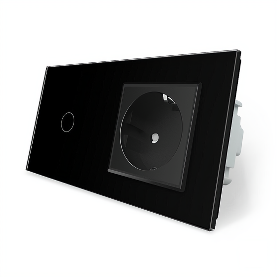 LIVOLO Сенсорний прохідний/перехресний вимикач 1 сенсор 1 розетка Livolo чорний скло (VL-C701S/ Коломия