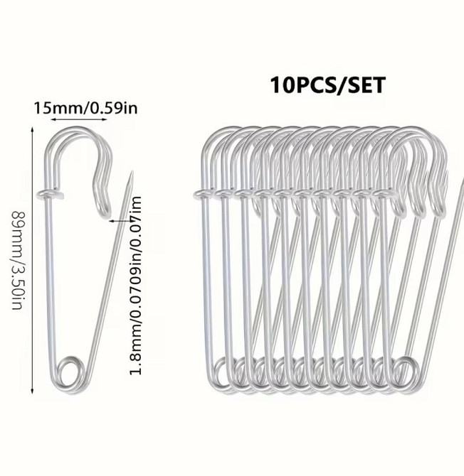 Булавки металеві 10 шт 89 мм сріблясті для одягу та рукоділля Київ - фото 5