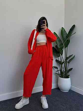 Жіночий легкий брючний костюм-двійка: сорочка та штани американський креп Червоний, 44/46 Одеса