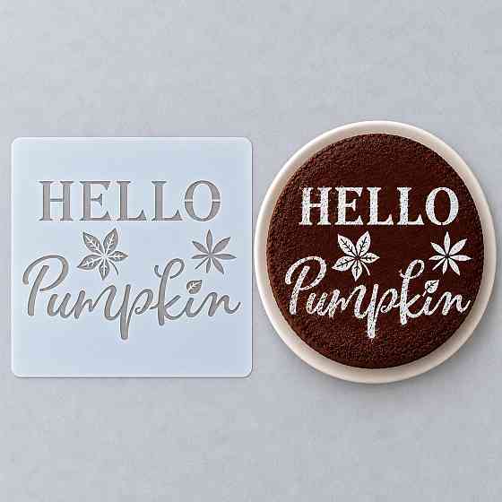Трафарет на Хелловін з написом Hello Pumpkin та осіннім листям для декорування торта і випічки Київ