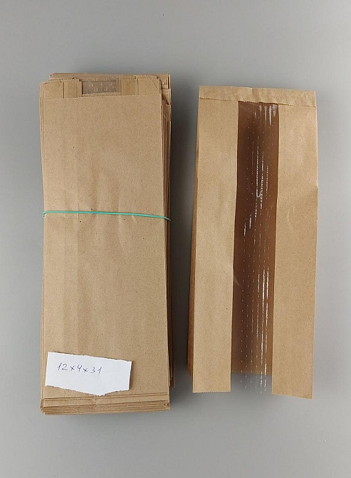 Бумажные пакеты крафт с прозрачным окошком 12/4*31 коричневый (100 шт) Харьков - изображение 4