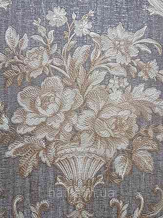 Шпалери вінілові на флізеліні AdaWall Seyyah 1.06х10 квіти в горщику вензеля структурні золотисті на коричневому Київ