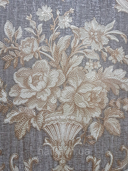 Шпалери вінілові на флізеліні AdaWall Seyyah 1.06х10 квіти в горщику вензеля структурні золотисті на коричневому Київ - фото 3