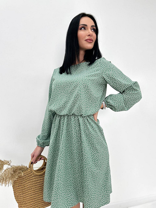 Женское платье в горошек с длинными рукавом Virginia 50-52, Фисташковый Киев - изображение 2