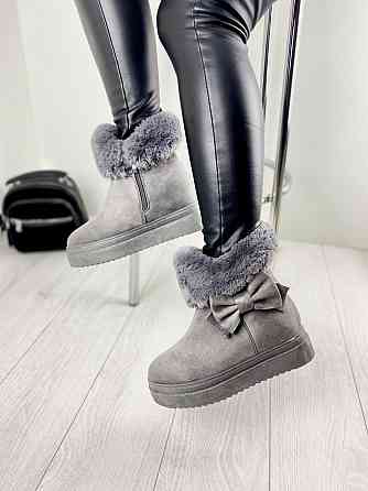 Женские ботинки 8322-6 серые эко-замша зима высота 18 см скрытая танкетка 7.5 см 38р. 39р. (115 Коломия