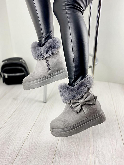 Женские ботинки 8322-6 серые эко-замша зима высота 18 см скрытая танкетка 7.5 см 38р. 39р. (115 Коломыя - изображение 3