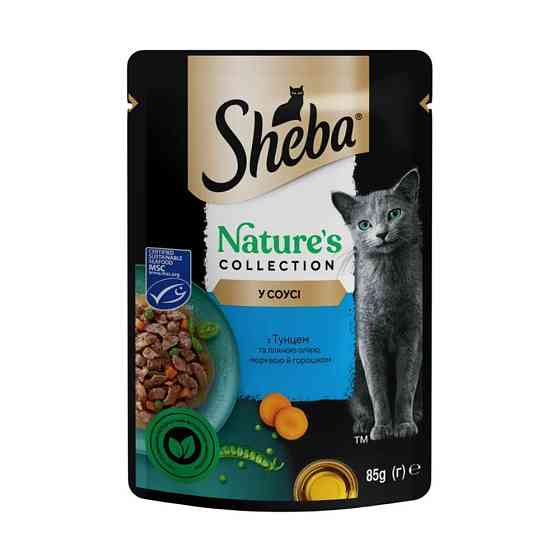 Вологий корм Sheba (Шеба) Nature's Collection (беззерновий) для дорослих кішок з тунцем, морковю, горошком та лляною олією, 85 г Вінниця