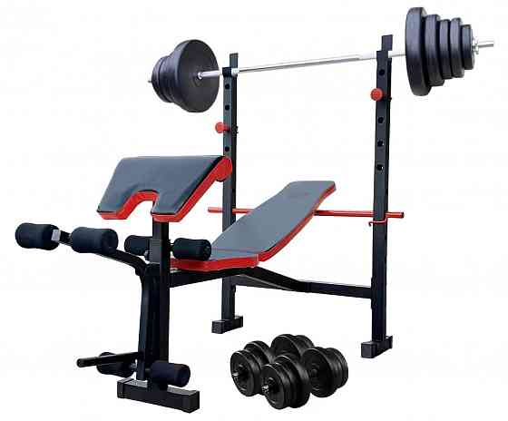 Скамья для жима ReadMeBlack + штанга 75 кг с гантелями 20кг Гантели, гири, штанги и диски АВС пластик комплект Киев