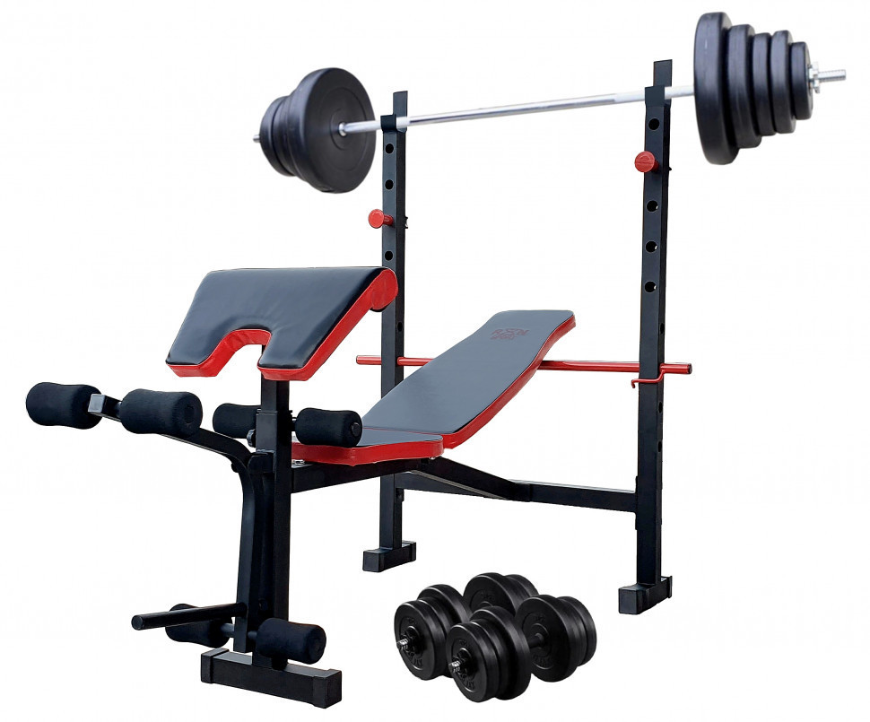 Скамья для жима ReadMeBlack + штанга 75 кг с гантелями 20кг Гантели, гири, штанги и диски АВС пластик комплект Киев - изображение 1