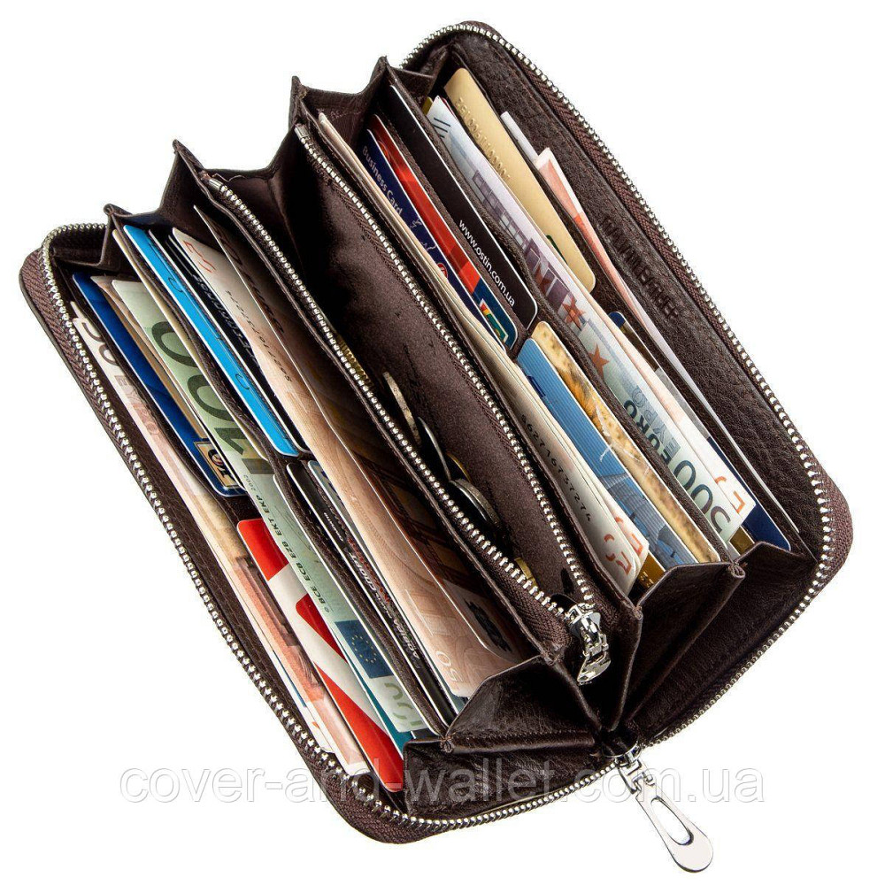 Місткий жіночий шкіряний гаманець на блискавці фіолетового кольору ST Leather 201 Київ - фото 3