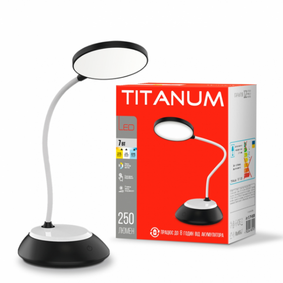 Лампа настільна LED 7W 3000-6500К з акумулятором USB чорний TLTF-022B Titanum Житомир