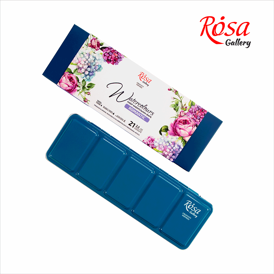 Набор акварельных красок ROMANTIC металлический пенал Бирюза 21кол х 2,5мл кювета ROSA Gallery Киев - изображение 8