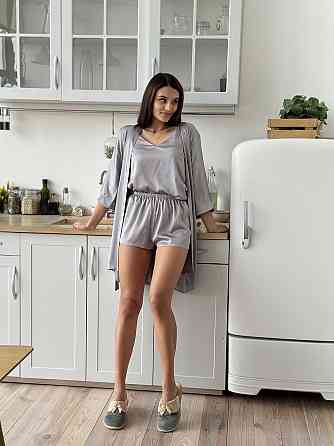 Пижама женская шелковая с шортами Серый M/L Харьков