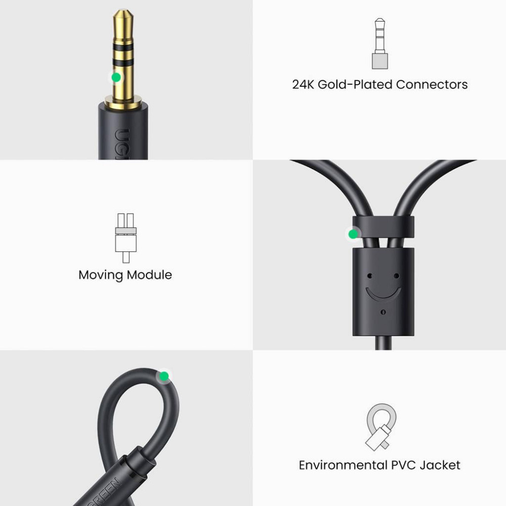 Аудіокабель UGREEN AV109 3.5mm Male to 2RCA Female Cable 25cm (Gray)(UGR-10547) Одеса - фото 7
