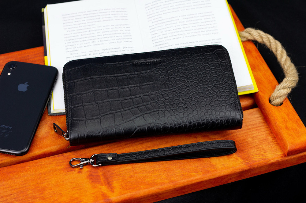 Черный кошелек-клатч на молнии с блоком под карточки с фактурной натуральной кожи  Marco Coverna MCJP-5901A Киев - изображение 17