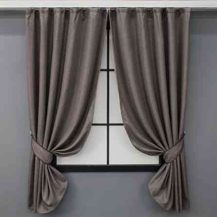 Комплект коротких штор VR-Textil Льон-блекаут Льон Мішковина № 1160ш Сіро-коричневий 130х170см 2 шт (35-0167) Київ