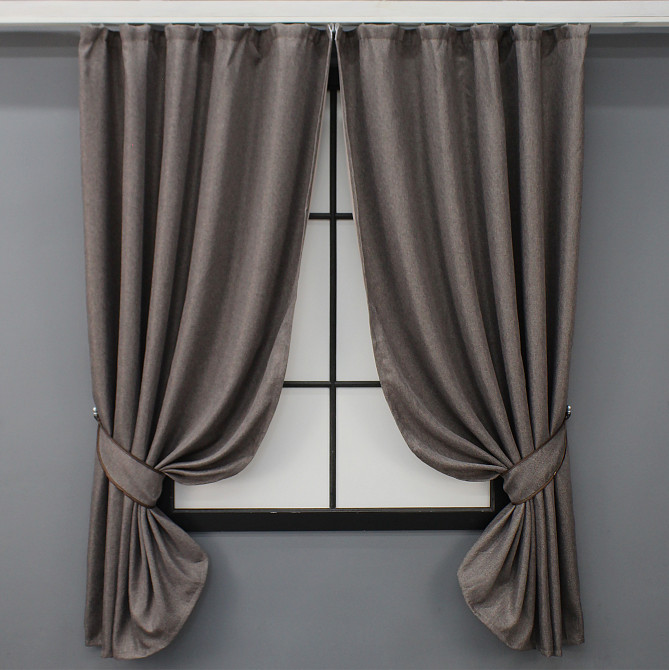 Комплект коротких штор VR-Textil Льон-блекаут Льон Мішковина № 1160ш Сіро-коричневий 130х170см 2 шт (35-0167) Київ - фото 1