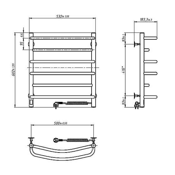 Рушникосушарка електрична NAVIN Омега 530х600 права сенсор з таймером Київ