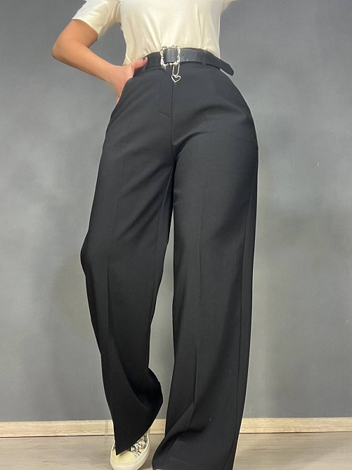 Брюки женские Yingguoxiang 1090 палаццо ровные от бедра резинка на талии с ремнем высокая посадка черные, черный, 29, 29, 83 см, 110 см Киев - изображение 4