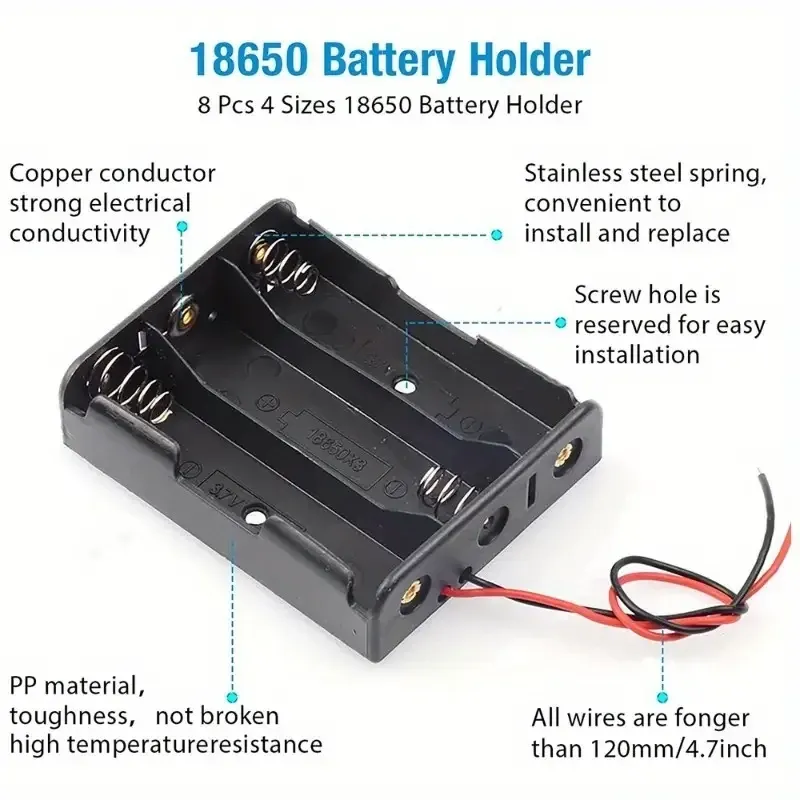 Бокс для 4 акумуляторів 18650 з проводами для Arduino Київ - фото 7