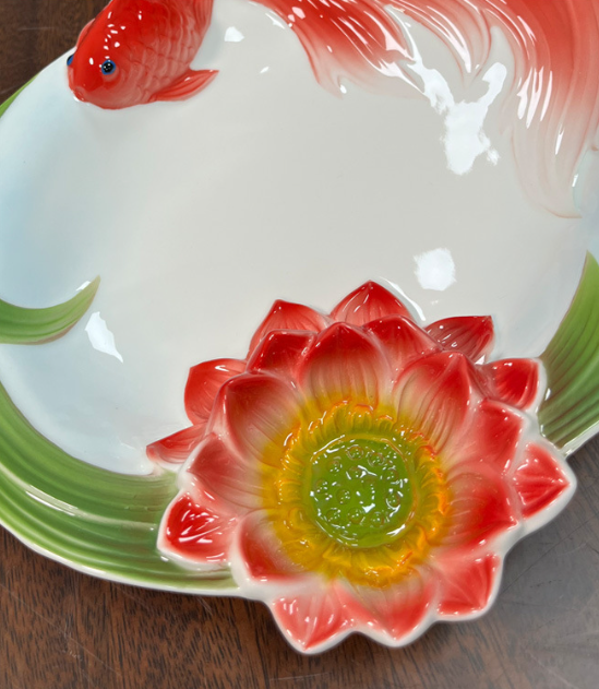 Тарелка обеденная Золотая рыбка китайский лепной костяной фарфор 23 см соусник Лотос Кременчуг - изображение 5