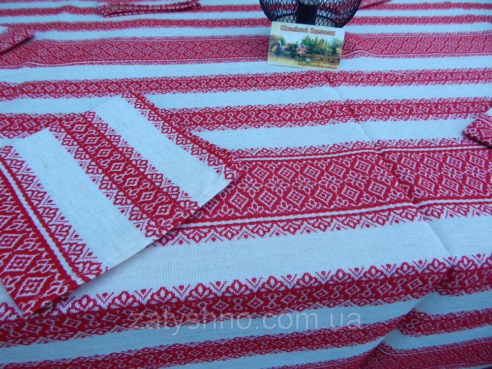 Красная скатерть с салфетками на льне 190*140 Киев - изображение 9