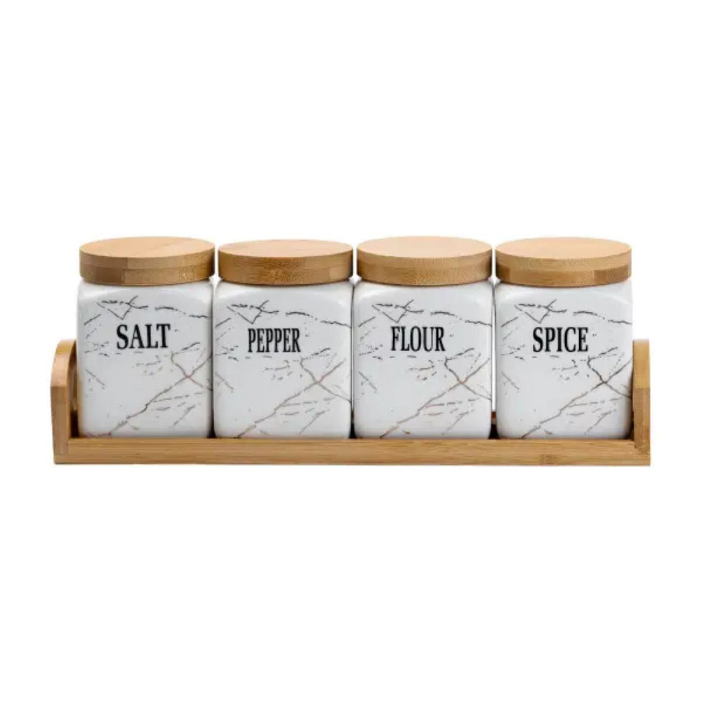 Yiwu Набір для сипучих продуктів 4 штуки по 300 мл на бамбуковій підставці Киев - изображение 1