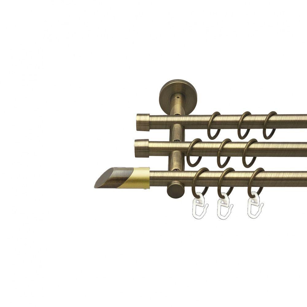 Карниз Orvit Луна металевий трирядний циліндр (20 см) гладка труба кільце металеве Антик 16\16\16 мм 160 см (00-00015753) Львів - фото 1