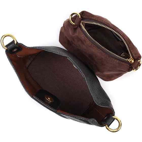 Кожаная женская сумка с автономной косметичкой внутри Черная (Vintage) Киев