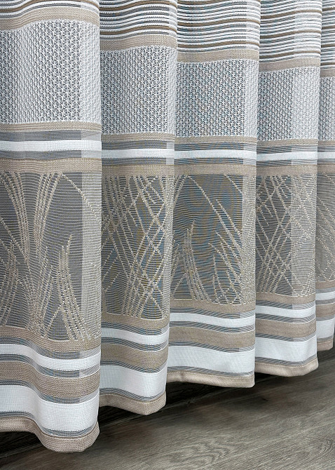 Короткий тюль жакард, висотою 2м, колір білий з капучино 1944т Київ - фото 5