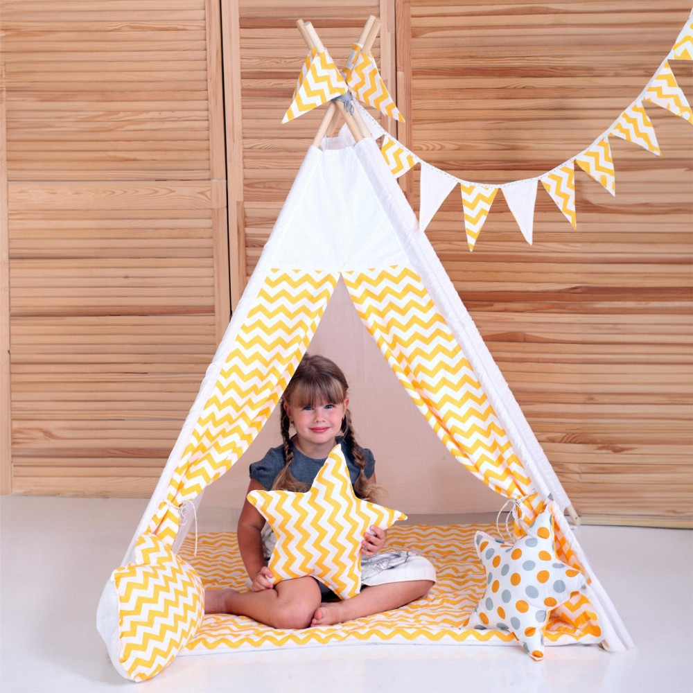 Вігвам Хатка комплект Жовтий зигзаг з подушкою Київ - фото 1