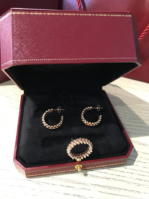 Cartier сережки зубчики лимонне золото / Cartier кільце зубчики лимонне золото/ комплект або окремо Одеса - фото 1
