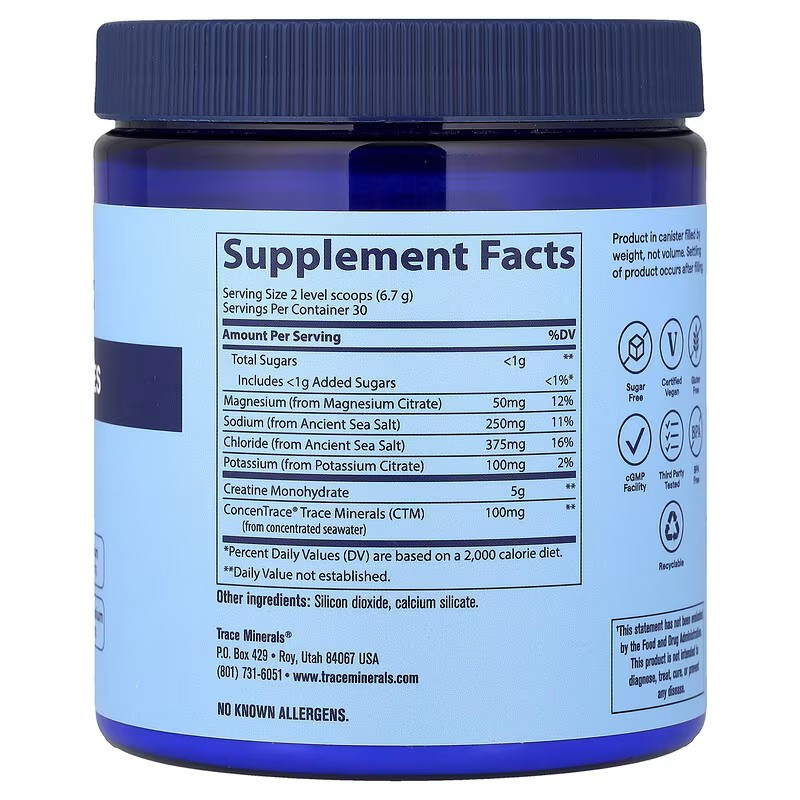 Креатин моногидрат и электролиты Trace Minerals Research Hydro Pak, Creatine + Electrolytes 201 g (Unflavored) Луцк - изображение 2