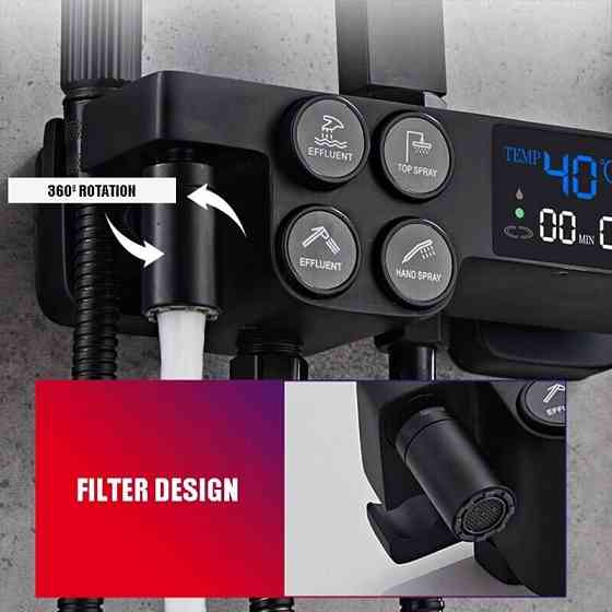 Душевая система хром черный,термостатический набор для душа-4 функции (950766021) Киев