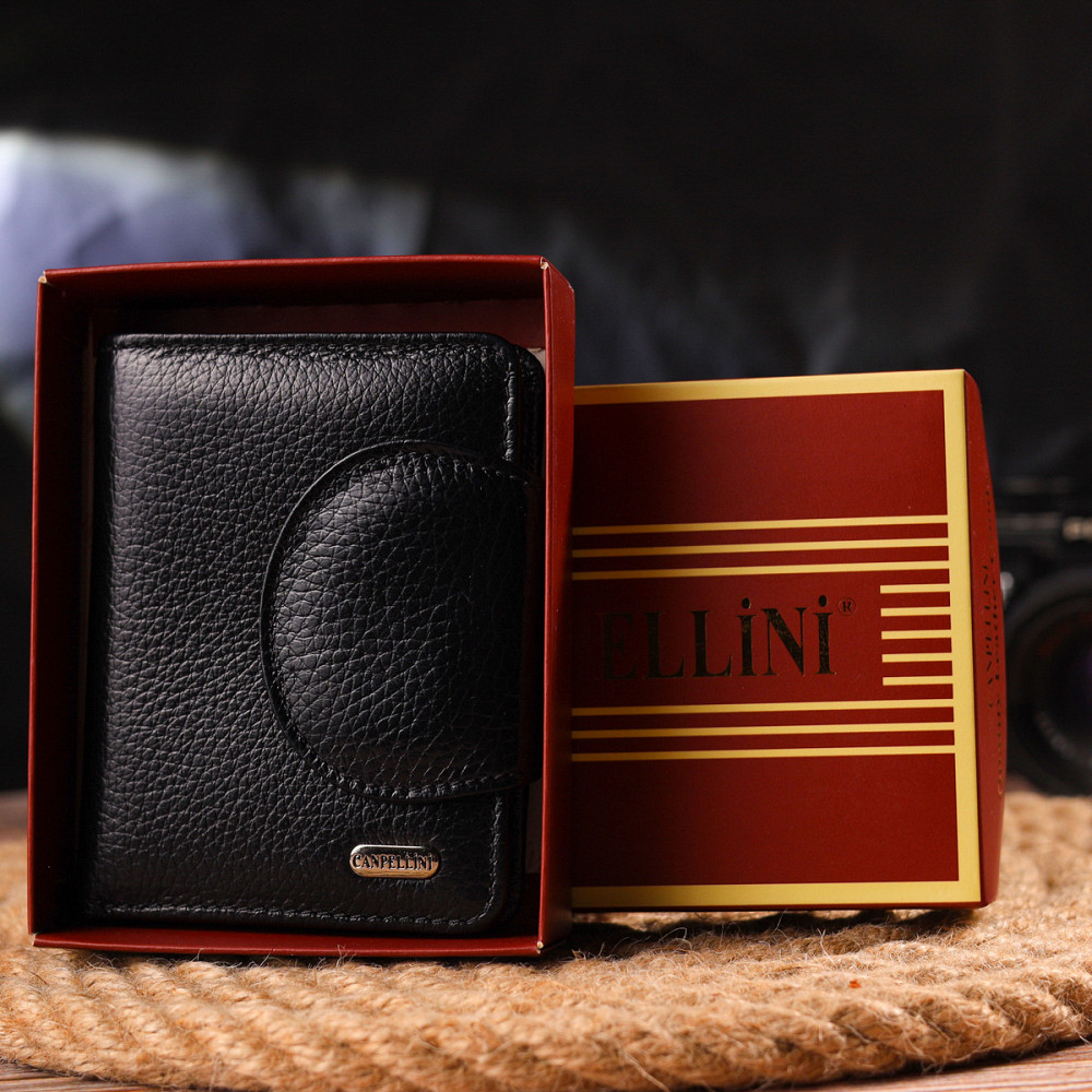 Зручний невеликий жіночий гаманець з натуральної шкіри Чорний (CANPELLINI) Київ - фото 4